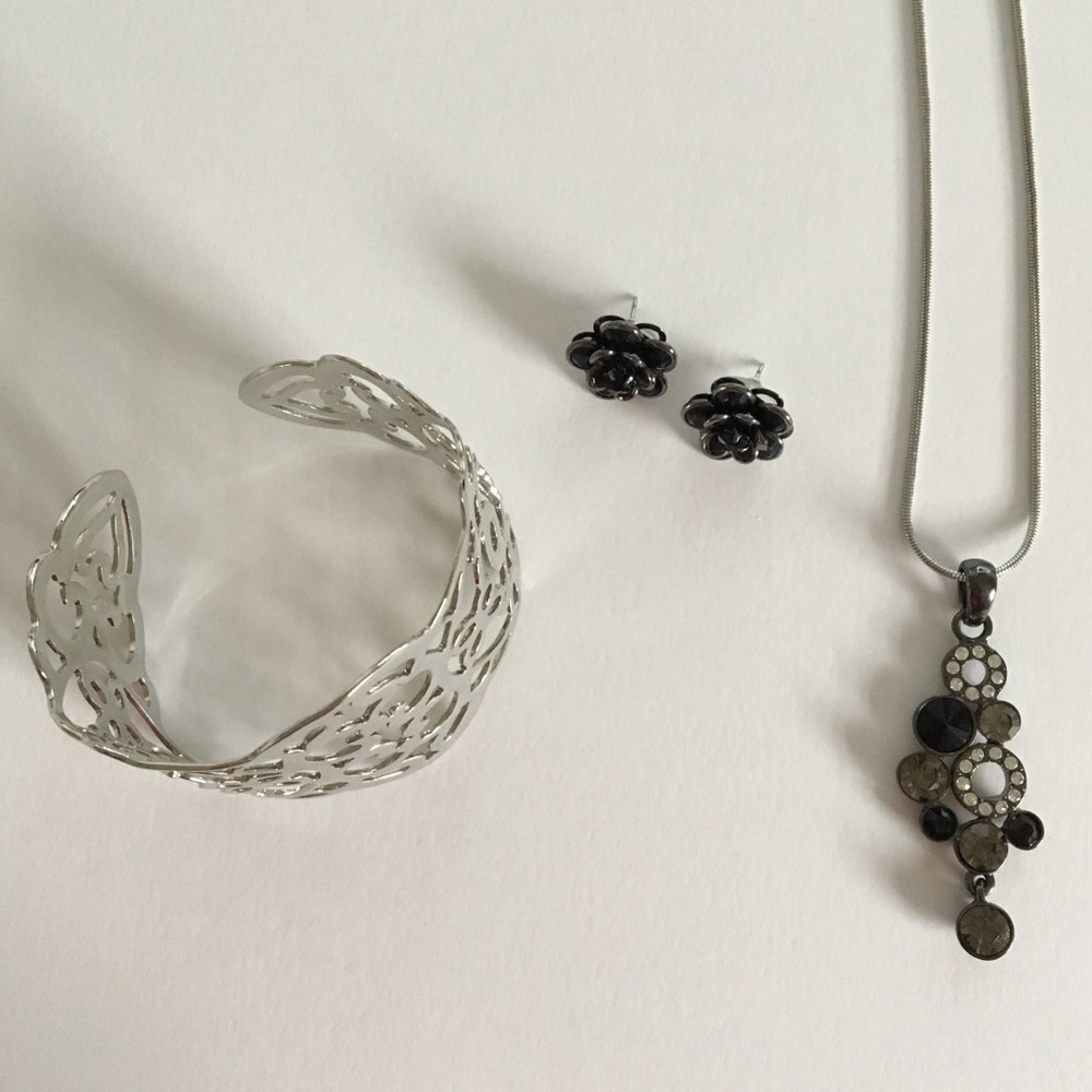 Lia Sophia LOT Necklace, Flower Earrings and Cuff